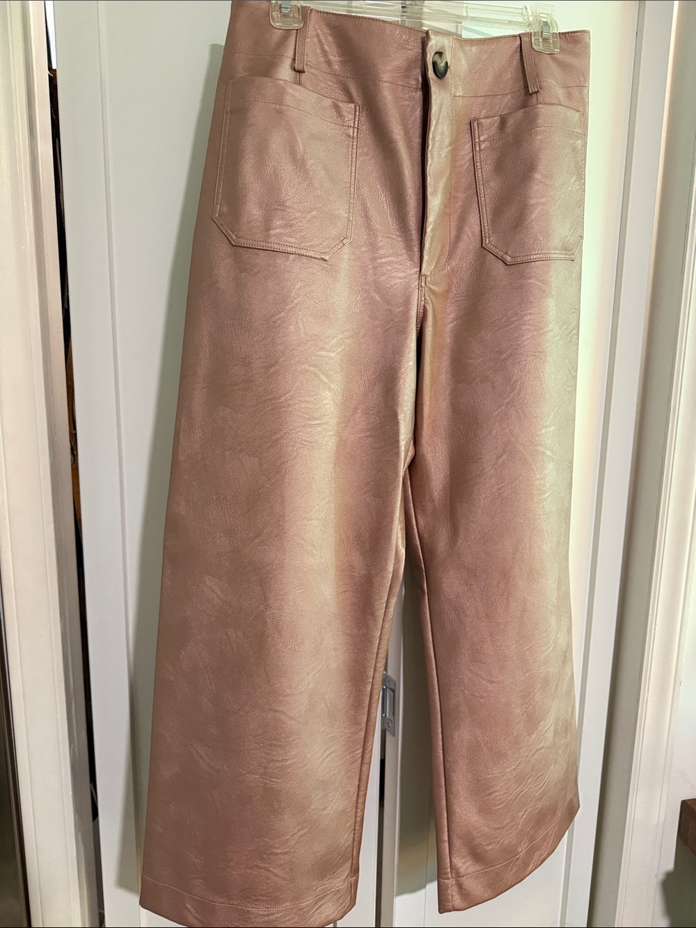 Maeve Colette Faux Leather Pink Wide-Leg Trousers